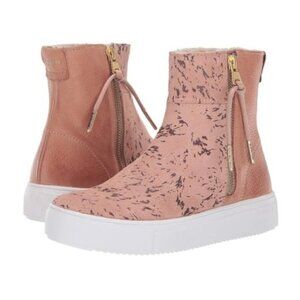 Blackstone 10/40 Zipper Ankle Sneaker Bootie Boots Faux Fur Lined SL70 Tan/Pink